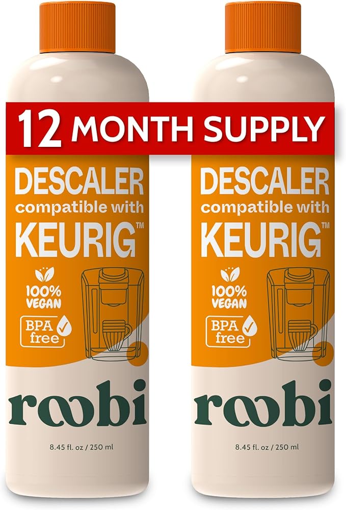 Roobi Keurig Compatible Descaling Solution. Specially Formulated for Descaling & Cleaning. 2 Uses per Bottle, 2 Pack. Carbon Neutral Keurig Descaling Kit.