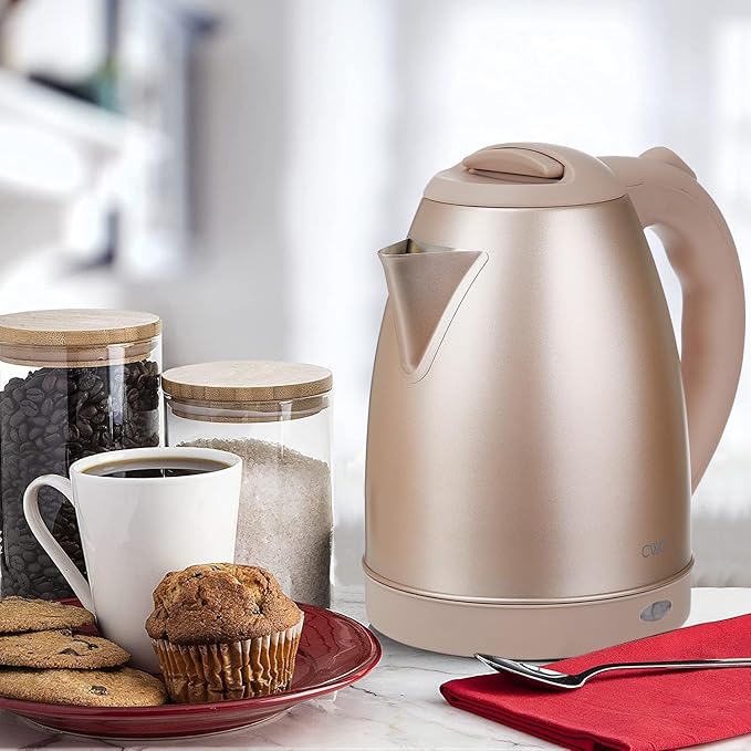 COOK WITH COLOR Electric Kettle - Rapid Boil, Sleek Design, and Safety Features - Great for Quick and Easy, Stainless Steel Blush, 1.7 Liters
