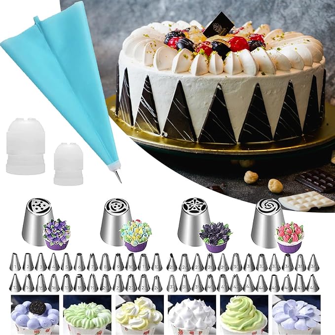 390PCS Cake Decorating Supplies Kit – 3 Packs Springform Cake Pans Cake Rotating Turntable, Baking Tools Set with 48 Numbered Piping Icing Tips 4 Russian Nozzles 9 Fondant Tools for Beginners