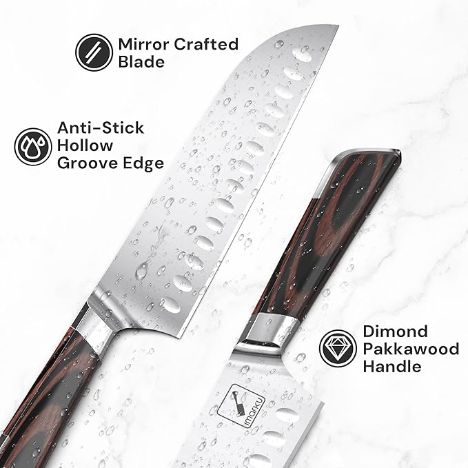 imarku Japanese Chef Knife, Ultra Sharp Santoku Knife 7 Inch, Professional Grade Powder Steel Forged Kitchen Knife, Pakka Wood Ergonomic handle, Gifts for Women and Men