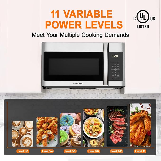 GASLAND 30 Inch Over the Range Microwave Oven, 1.9 Cu.ft. Above Stove Microwave, 11 Power Levels, One Touch Cooking, 400 CFM,1000W, LED, Turntable, Sensor Cook, Over Stove Microwave, Stainless Steel