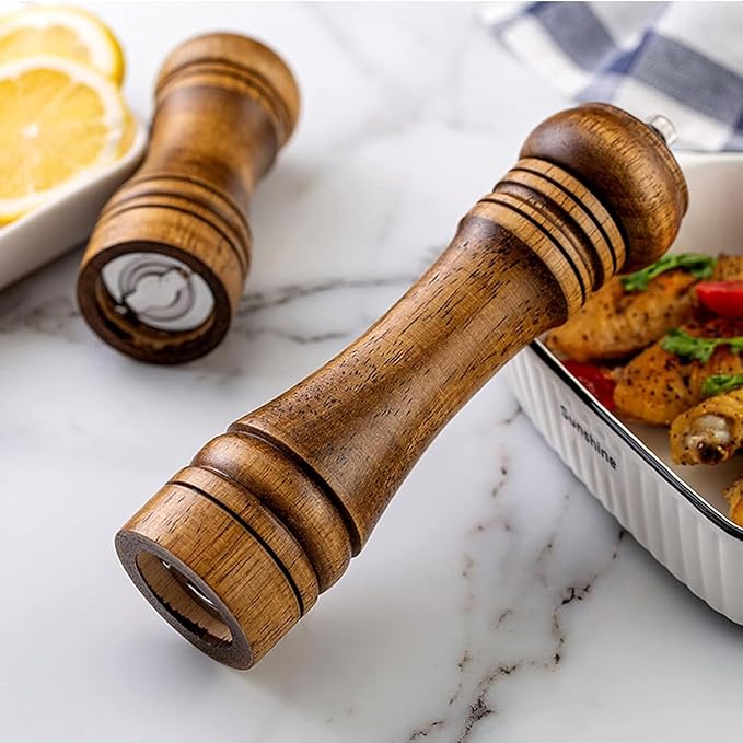10 Inch Large Capacity Manual Pepper Grinder Oak Wood Adjustable Ceramic Core Salt and Pepper Mill for Kitchen Cooking Seasoning Grinding