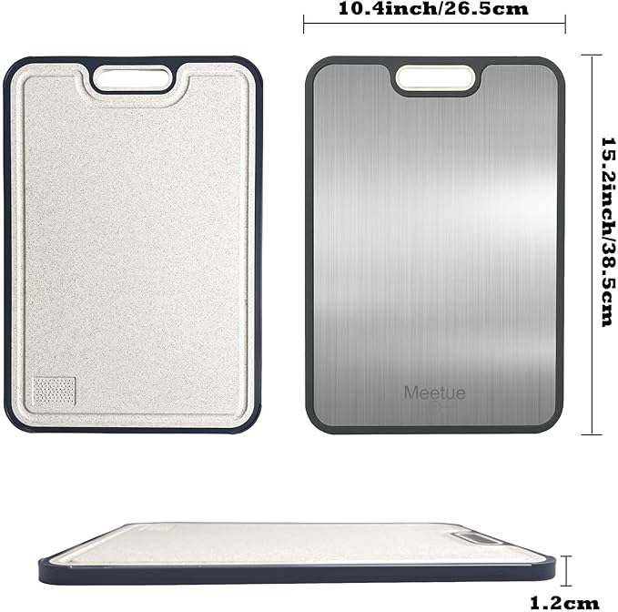 100% Pure Titanium Cutting Board, 2 in 1 Titanium Cutting Boards for Kitchen, Dishwasher Safe Cuttings Boards Double Sided with Juice Groove, Non-slip Wheat Straw PP Chopping Board, 15.2"×10.4"