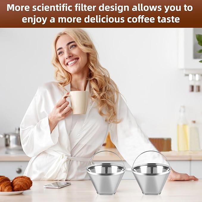 Reusable Cone Coffee Filters 4,304 Stainless Steel Permanent Coffee Filter,Permanent Filter for Ninja Coffee Maker, 2Pcs Permanent Cone Filter 4