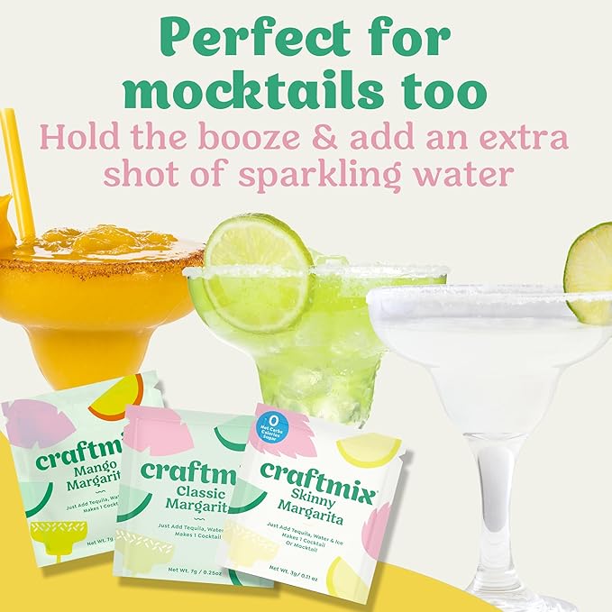 Craftmix Margarita Variety Pack, Makes 12 Drinks, Skinny Cocktail Mixers, Instant Mix Mocktail Kit, Real Fruit, Vegan Low Carb Non-GMO, Dairy Free, Gluten Free, Easy to Mix
