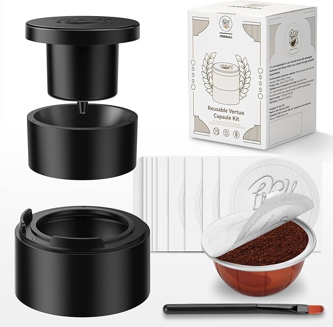 Reusable Vertuo Capsule Kit, for Reusable Nespresso Pods with Making Tools,49 Pcs Aluminum Foil Seal Lids, Holder, Brush, for Refilling Nespresso Vertuo Pods Reusable Vertuoline Pod