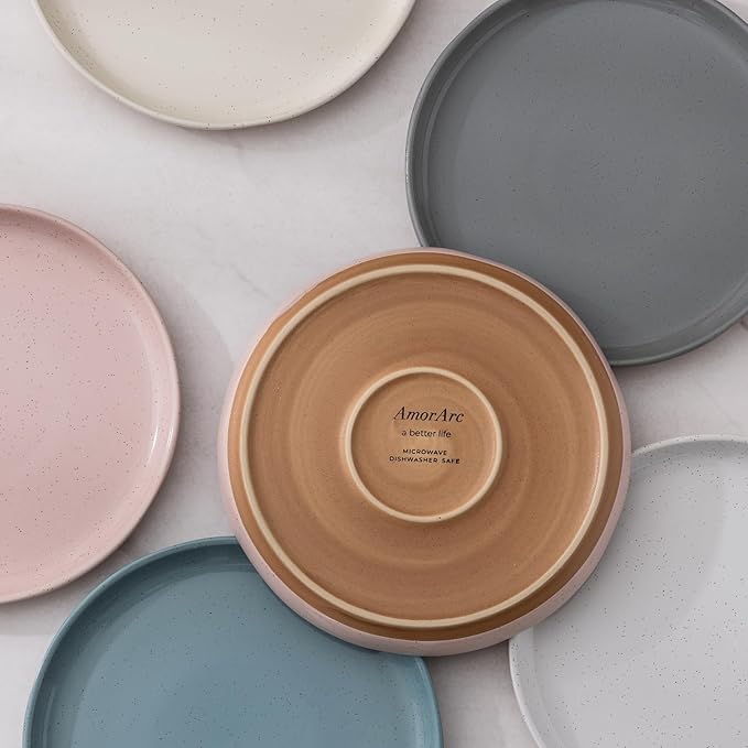 AmorArc Ceramic Dinner Plates Set of 6, 10.25 Inch Stoneware Plates for Kitchen,Modern Flat Dinnerware Dishes Set,Microwave& Dishwasher Safe, Scratch Resistant-White