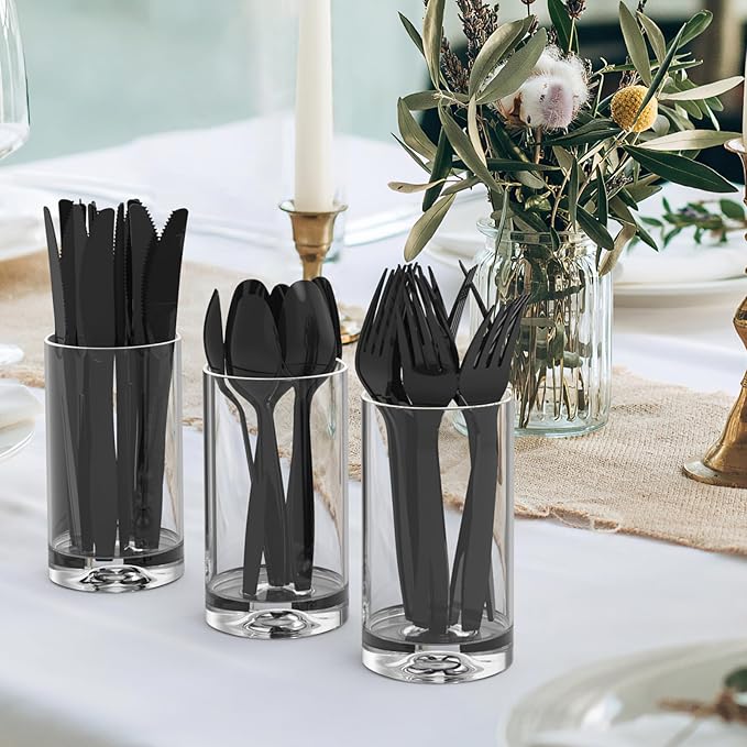 360 Count Extra Heavy Duty Black Plastic Knives Disposable, BPA-Free, Heat Resistant, Solid and Durable Disposable Knives Bulk, Premium Plastic Knives heavy duty for Party Supply