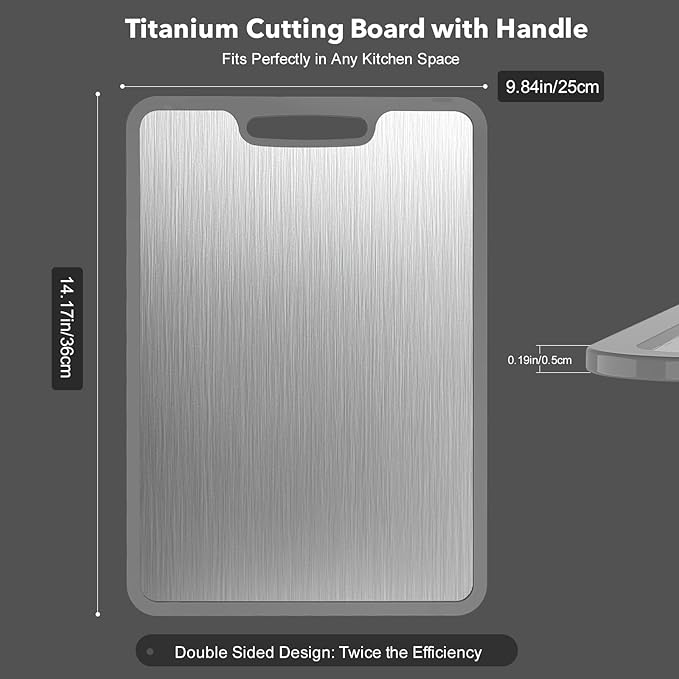 LaokiiyTitanium Cutting Boards For Kitchen, 100% Pure Cut Titanium Cutting Board, Food Grade Quality,Double-Sided Food-Grade Chopping Board Non-Stick Durable and easy to clean14.1X10