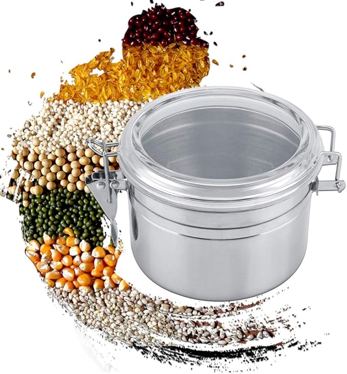 Steel Coffee Containers with Shelf, Coffee Bean Storage with Airtight Locking Clamp and Spoon, Large Capacity Food Storage Jar for Kitchen