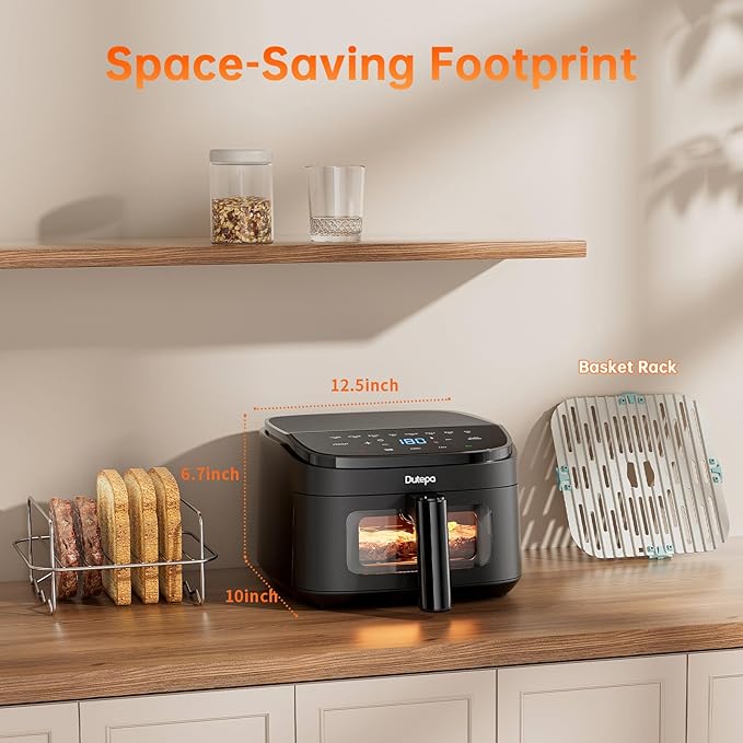 Air Fryer 8-in-1, 4.5Qt Air Fryer with DC Motor, Space-Saving & Compact, Fast & Crispy Cooking, Adjustable Fan Speed, 95% Less Oil for Healthy Family Meals, Dishwasher‑Safe