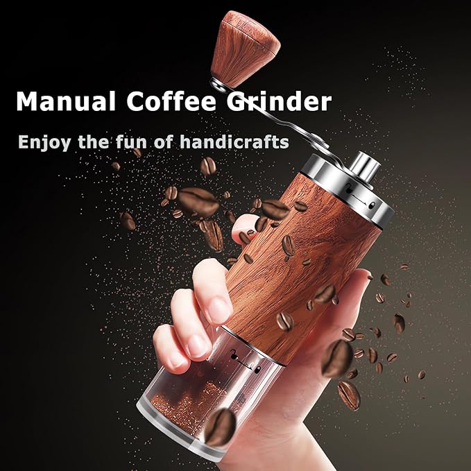 Manual Coffee Grinder, Stainless Steel Body Coffee Bean Grinder, Adjustable Ceramic Conical Mill,Foldable Handle Portable Coffee Grinders