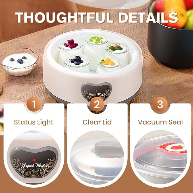 Yogurt Maker, Automatic Digital Yoghurt Maker Machine with 5 Glass Jars 42 Ozs, with Constant Temperature Control for Home Organic Yogurt, Cheese, Fruit Wine (No Cups)