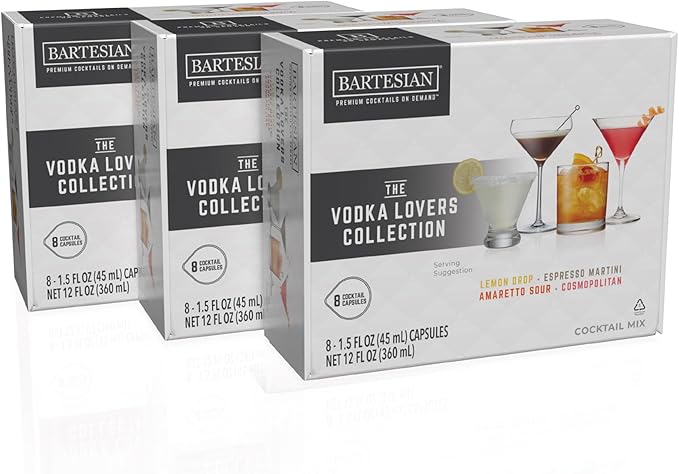 Bartesian 24-Pack Vodka Lovers Favorites Collection for Cocktail Machine – Home Bar Mixology Cocktails Mix Pod Capsule Set To Use With the Bartesian Cocktail Drink Maker Machine