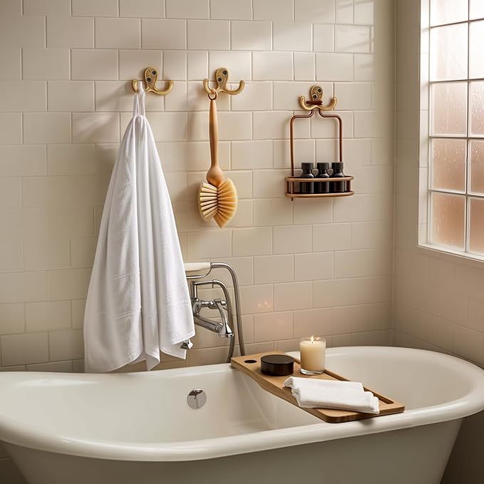 Coat Hooks Wall Hooks for hanging - 8 pack Bronze Double Prong Hook Wall Mounted - Great for Living Room, Bedroom, Entryway, Closet for Coat, Bag, Towel, Hat, Key, Cup, Heavy-Duty, Easy to Install