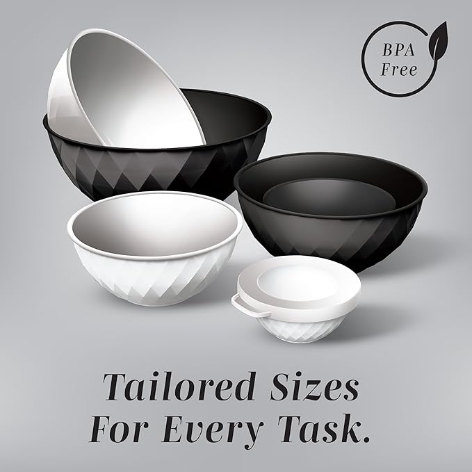 COOK WITH COLOR Mixing Bowls with Lids - 12 Piece Plastic Nesting Bowls Set includes 6 Prep Bowls and 6 Lids, Diamond Design - Microwave Safe (Mint)