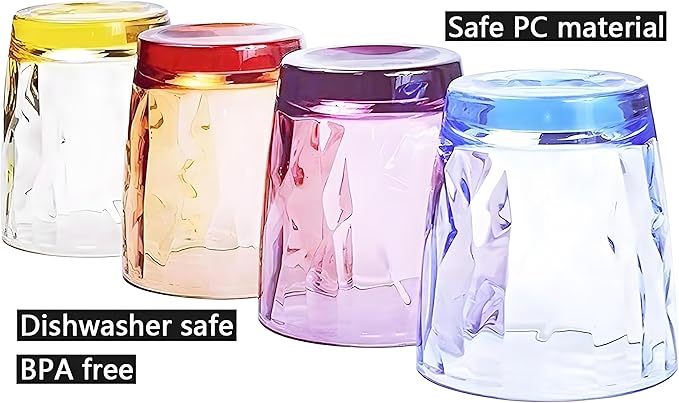 10 Oz Unbreakable Tritan Drinking Glasses Shatterproof Acrylic Glasses Drinkware BPA Free Hard Plastic Cups Reusable Kitchen Water Glasses Drinking Set of 8 (4 Colors)