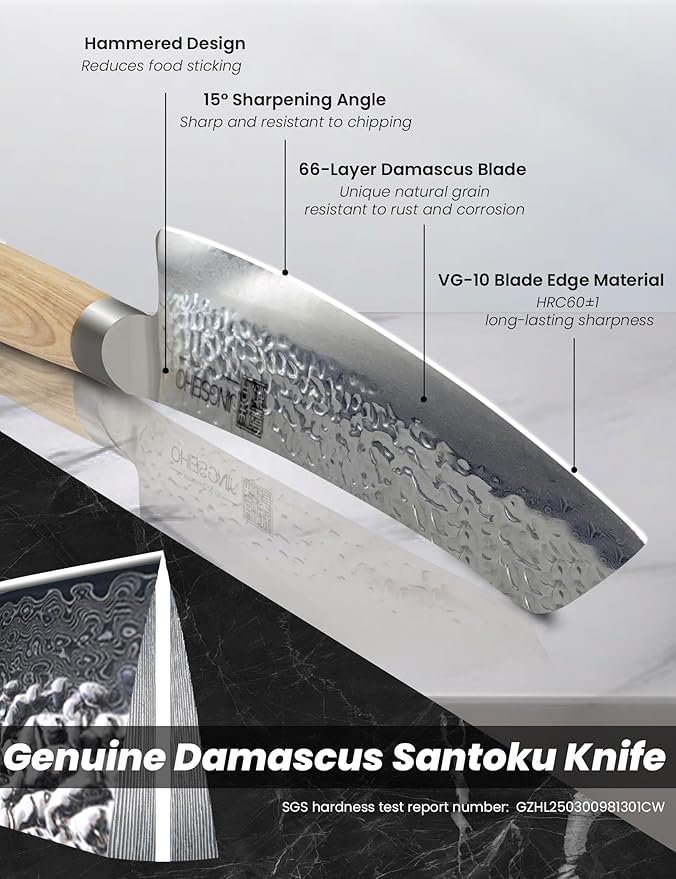 7" 67-Layer Genuine Damascus Santoku Knife, SGS Lab-Verified Sharpness & Edge Retention, Ergonomic Balanced Handle, Ideal for Home Use & Gifting
