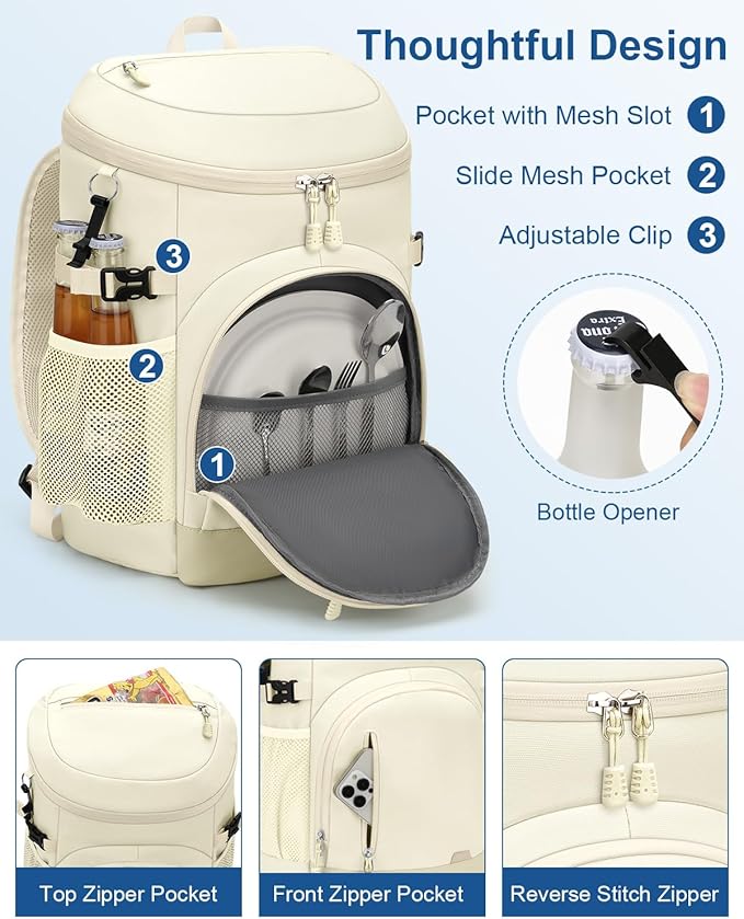 Cooler Backpack Insulated Waterproof,30 Cans Backpack Coolers Leakproof Lunch Backpack for Men Women Portable Soft Cooler Bag for Beach Camping Travel Picnic