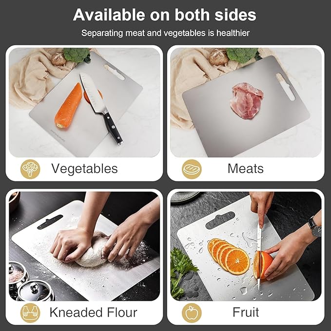 100% Pure Titanium Cutting Boards for Kitchen,2-in-1 Smooth Side & Textured Side For Cutting Meats, Double-sided Titanium Cutting Board Fruits And Vegetables, for Kitchen Outdoor Holiday Gifts(14*10)