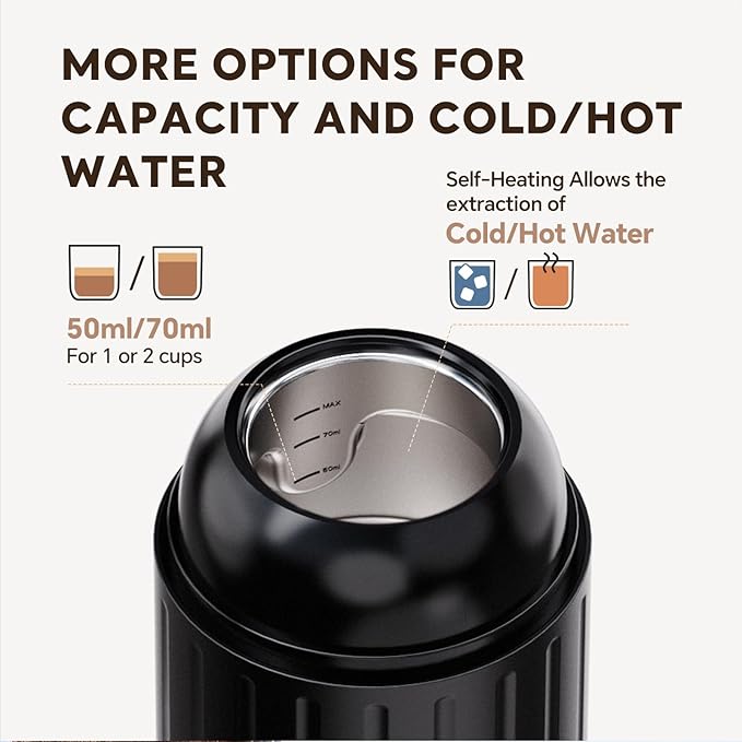 Rich Crema Portable Electric Espresso Coffee Maker, Fast self-heating 2 IN 1 Extraction System Espresso Machine,Support Ground Coffee and NS capsule, for Travel,Car,Hiking,Climbing(Black)