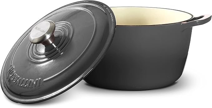Signature Enameled Cast Iron Dutch Oven, Non-Stick Serving Pot with Tight Fitting Lid for Perfect Roasting, Baking, Sauteing, and Bread Making | 13.5Q (12.7L) - Oyster Grey