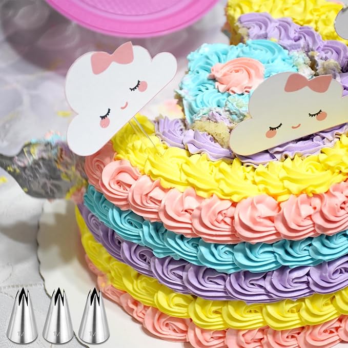 3Pcs 1M Piping Tips,Stainless Steel 1M Star Tips for Piping,Seamless Icing Tips With 10Pcs Disposable Piping Bags for Cake Decorating