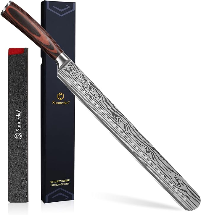 Sunnecko 12 Inch Carving Knife,Ultra Sharp High Carbon German Stainless Steel Brisket Slicing Knife for BBQ, Roasts, Turkey