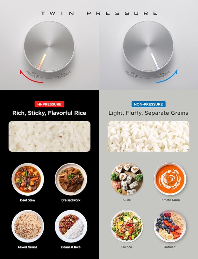 CUCKOO 6-Cup Uncooked / 12-Cup Cooked Induction Heating Twin Pressure Rice Cooker, 16 Menu Modes, Multi-Language Voice Guide, Versatile Grain Multi-Cooker & Pressure Cooker (CRP-LHTR0609FW)