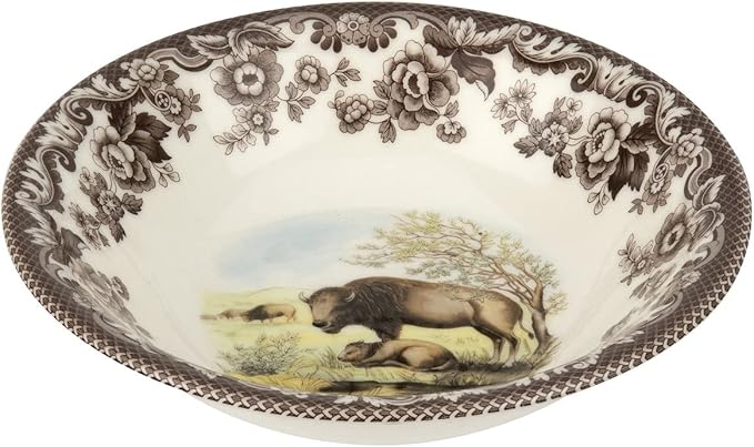 Spode Woodland American Wildlife Ascot Cereal Bowl - Bison Design, Fine Earthenware 8 Inch Bowl for Cereal, Salad, Ice Cream - Dishwasher, Microwave, Oven, Freezer Safe, Made in England
