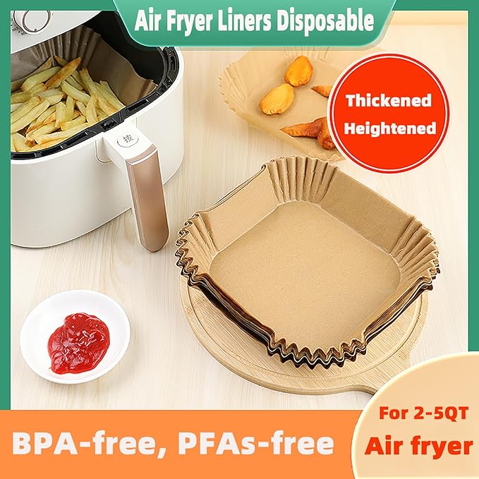 200PCS Air Fryer Liners Disposable,Victoyaw 8 Inch Square Air Fryer Parchment Paper Liners for 2-5QT Air fryer,Non-Stick Waterproof Airfryer Paper Liner