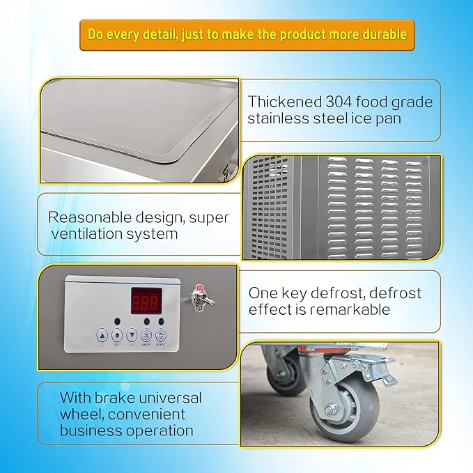 Kolice ETL Commercial 21"x21" Double Square Pans Fried Ice Cream Roll Machine, Yogurt Thai Stir Roll Ice Cream Machine-Auto Defrost, Transparent Sneeze Guard