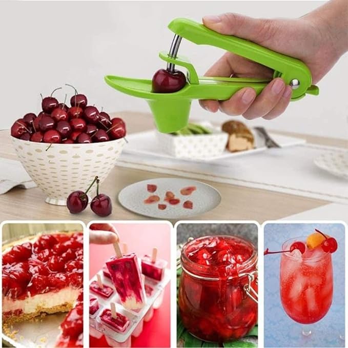 2pcs Cherry Pitter Tool, Cherry Pit Remover, Multi-Function Fruit Corer and Remover, Cherry Corer Pitter Tool for Jam (Green)