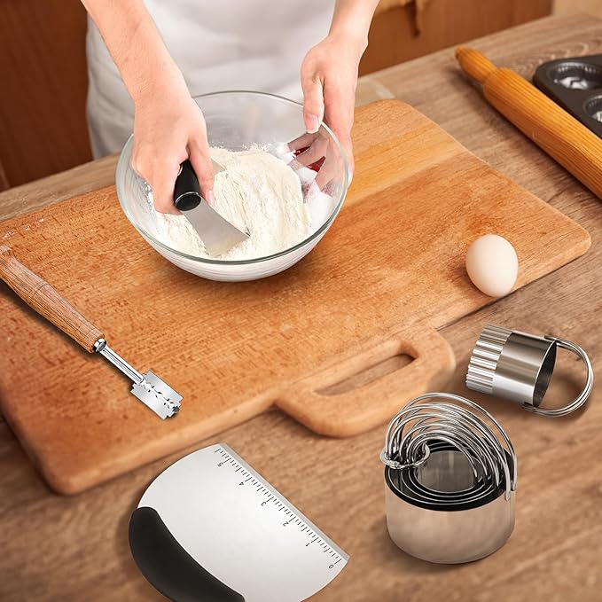 Pastry Cutter, Biscuit Cutter, Dough Scraper, Bread Lame, Stainless Steel Pastry Blender Set, Dough Cutter Biscuit Cutter Sourdough Bread Scoring Tool Dough Blender Tools & Pastry Utensils (5 Pcs/Set)