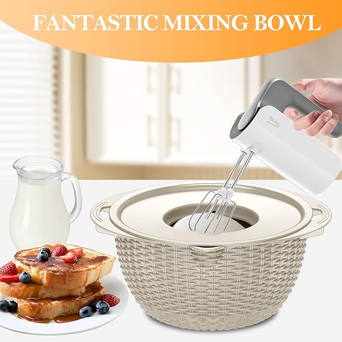 4-1 Colander with Bowl Set, Food Strainers and Colanders, Fruit Washing Bowl with Strainer, Rotatable Colander for Kitchen, Aesthetic Kitchen Gadget - Beige