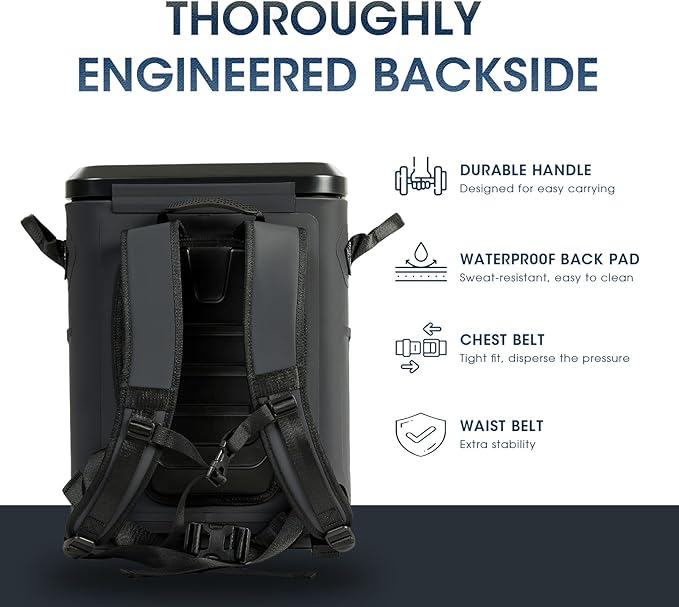 Magnetic Backpack Cooler Bag, Cold Retention Soft Coolers 30 Can Insulated Soft Sided Cooler with Waterproof Bag