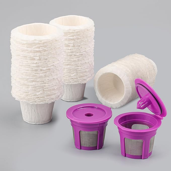 300 Count Paper Filters with 2 Pack Reusable K Cup Coffee Pods,Compatible with Keurig Single Serve Coffee Maker 2.0 & 1.0
