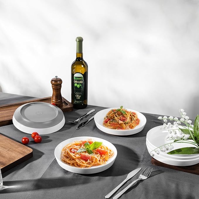 Webbylee 8.25" Melamine Pasta Bowls Set of 6-28oz Melamine Large Salad Bows,Durable Serving Bowls for Cereal, Fruit, Soup,Deep Enough for Kitchen and Dining White/Grey