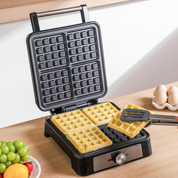 Waffles Maker Waffle Iron, 4 Belgian Square Waffle Maker, Belgian Waffle Maker Thick with Non-stick Plate, Breakfast Waffle Machine Make Waffle in Minutes, 3 Browning Level, 1200W