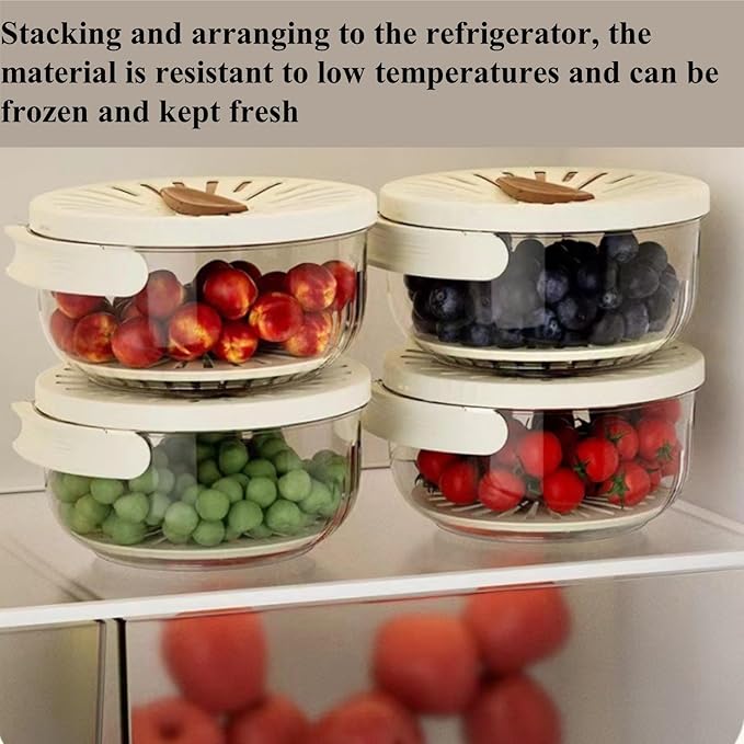 4Pcs Kitchen Colanders Bowl, Multipurpose Draining Basket with Lid & Handle, Fruit Cleaning Bowl with Strainer, Fruit Washing Storage Container, Portable Fruit Washing Bowl (2xBrown,2xWhite)