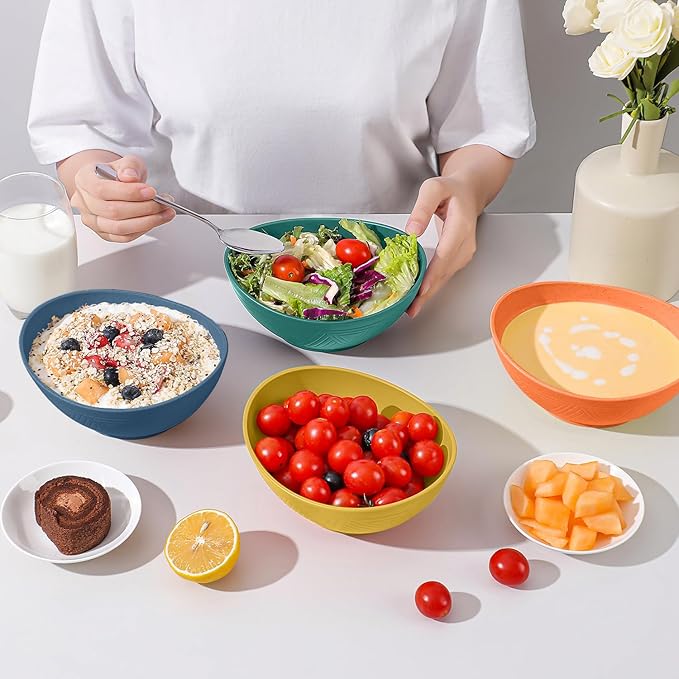 Wheat Straw Bowls Set 26 OZ, Unbreakable Cereal Bowl 4 Pack, Bowls for Kitchen, Microwave Safe Plastic Bowls Reusable, Serving Bowls Set for Dinner, Cereal, Salad, Oatmeal, Soup (Matte Multi)