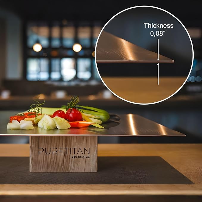 Pure Titan® Titanium Cutting Board - Stainless Steel Alternative, Knife-Friendly & Easy to Clean Great Gift for the Modern Man or Woman Mini cutting board non toxic Camping cutting board for meat (L)