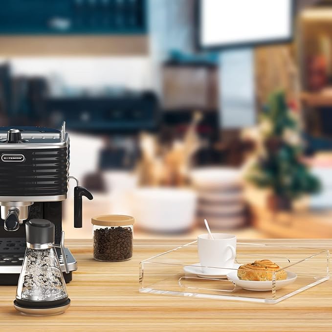 Acrylic Serving Tray with Handles-12x12x2.36Inch-Decorative Tray Letter Tray Organizer for Ottoman Coffee Table Countertop, Clear