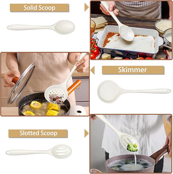 TeamFar Silicone Cooking Utensils Set, Kitchen Utensils Set of 6 for Non-stick Cookware, for Cooking/Turning/Stirring/Mixing, Healthy & One-Piece, Heat Resistant & Non-Scratch, Dishwasher Safe, White
