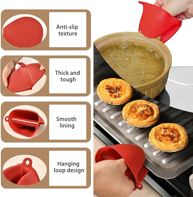 4 pcs Heat Resistant Kitchen Safety Set – Includes Silicone Oven Mitt, 2-in-1 hot Plate clamp, and Mini Pinch Mitts – Ideal for Microwave, Air Fryer & Steaming Use