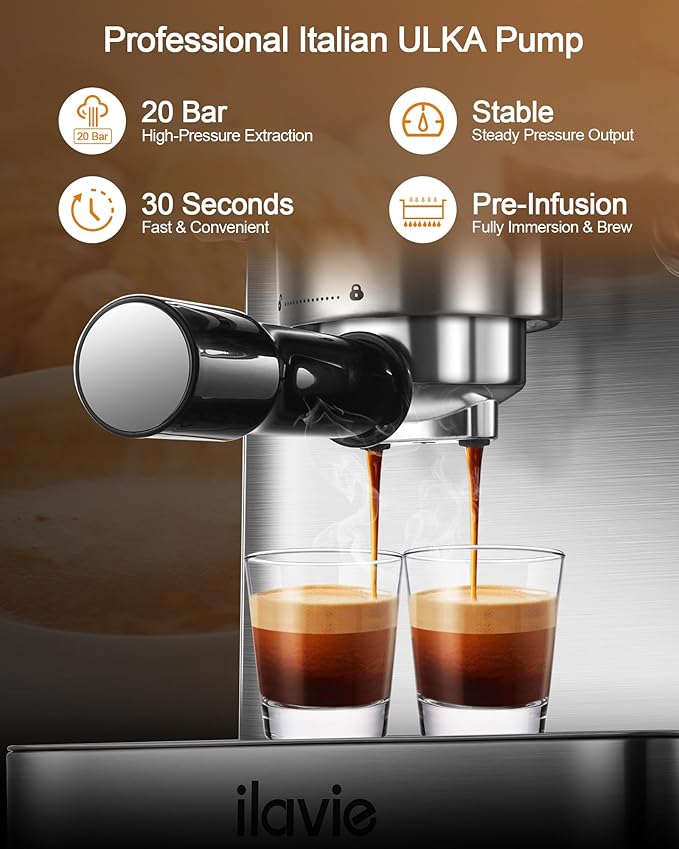 Espresso Machine 20 Bar, Espresso Maker with Steam Milk Frother,Espresso Coffee Machine with 60oz Removable Water Tank for Lattle, Cappuccino, Stainless Steel