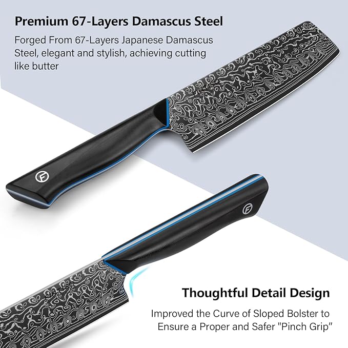 7 inch Nakiri Knife, Sharp Kitchen Knife Professional Asian Chef Knife in 67-Layer Japanese Damascus Steel, Multipurpose Meat Cleaver Vegetable Knife with G10 Handle