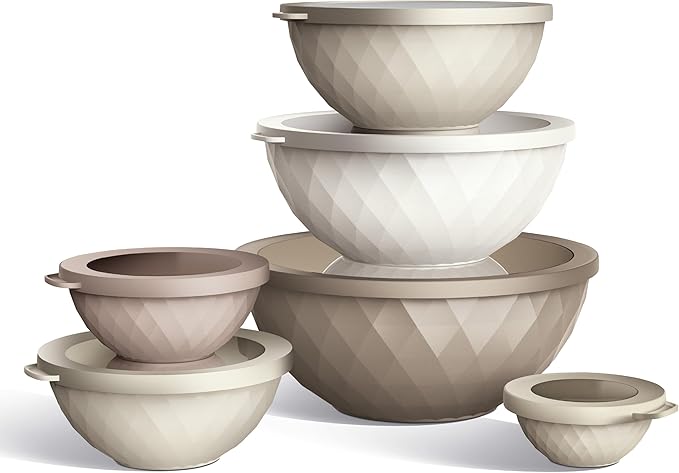 COOK WITH COLOR Mixing Bowls with Lids - 12 Piece Plastic Nesting Bowls Set includes 6 Prep Bowls and 6 Lids, Diamond Design - Microwave Safe