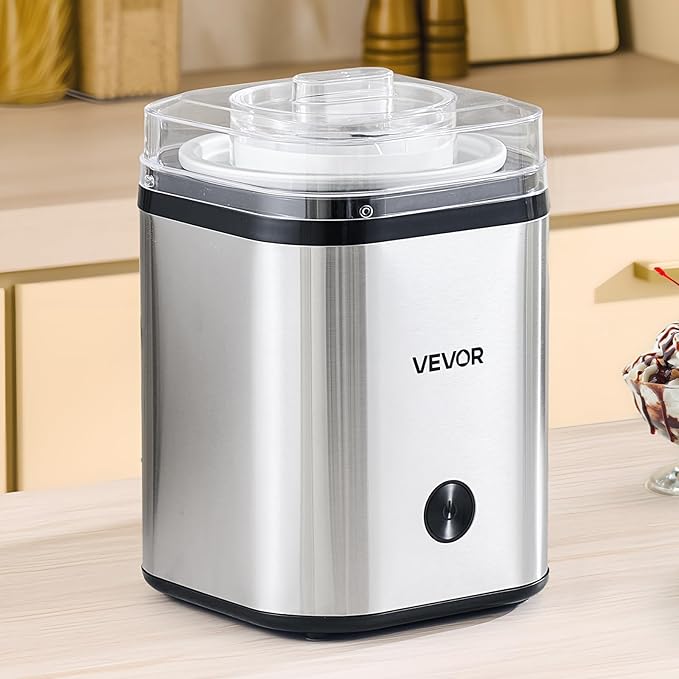 VEVOR Ice Cream Maker, 2.11 Qt. Large Capacity, Electric Automatic Ice-Cream Machine, with Easy Operation & Cleaning, Stainless Steel Shell, for Homemade Frozen Yogurt, Fruit Sorbet, Gelato, Silver