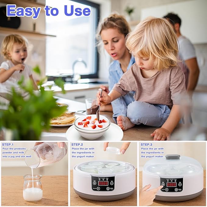 Yogurt Maker 3-in-1 Smart Yogurt Maker Machine with Temperature Control-Probiotic Yogurt, Rice Wine & Natto Fermenter for Healthy Homemade Foods(With 5 Cups)